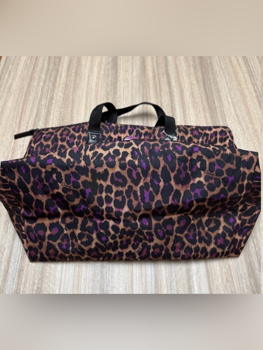LIKE NEW Coach Nylon Weekender Ocelot Print Tote with Snap-in Pouch - Picture 8 of 16